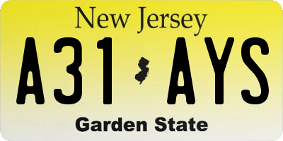 NJ license plate A31AYS