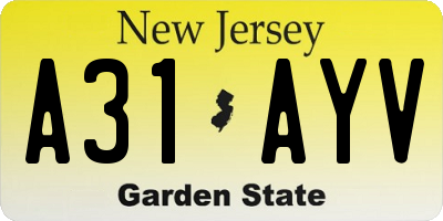 NJ license plate A31AYV
