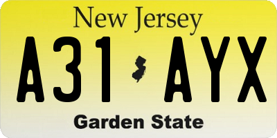NJ license plate A31AYX