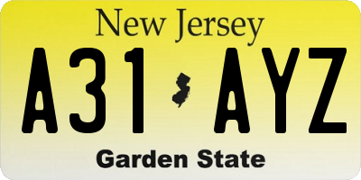 NJ license plate A31AYZ