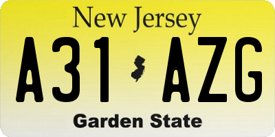 NJ license plate A31AZG