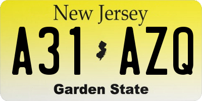 NJ license plate A31AZQ