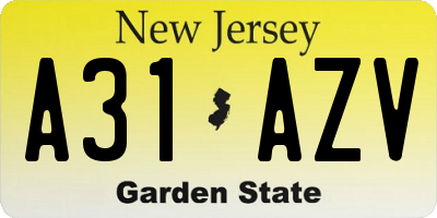 NJ license plate A31AZV
