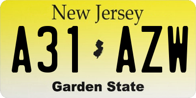 NJ license plate A31AZW