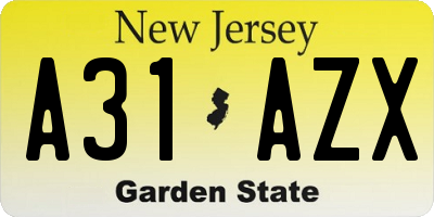 NJ license plate A31AZX