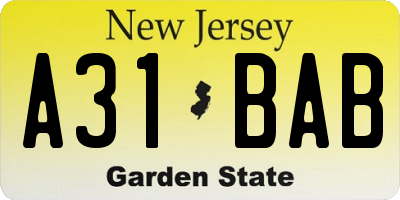 NJ license plate A31BAB