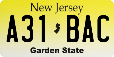 NJ license plate A31BAC