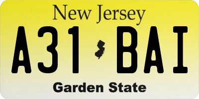 NJ license plate A31BAI