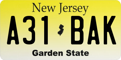 NJ license plate A31BAK