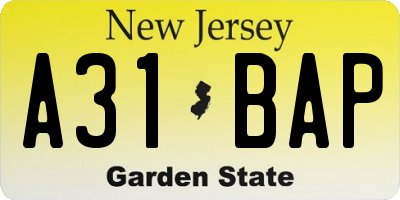 NJ license plate A31BAP