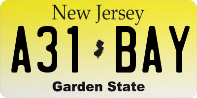 NJ license plate A31BAY