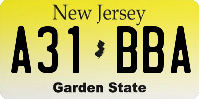 NJ license plate A31BBA