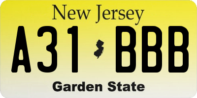 NJ license plate A31BBB