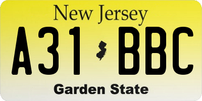 NJ license plate A31BBC