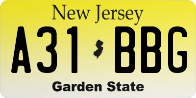 NJ license plate A31BBG