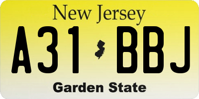 NJ license plate A31BBJ