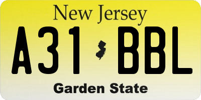 NJ license plate A31BBL