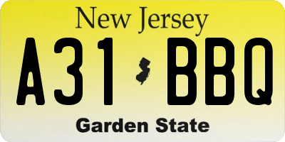 NJ license plate A31BBQ