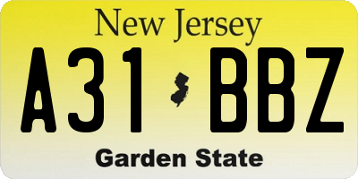 NJ license plate A31BBZ