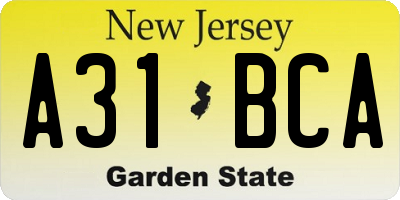 NJ license plate A31BCA