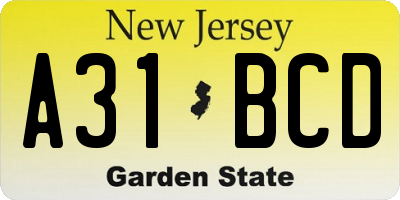 NJ license plate A31BCD