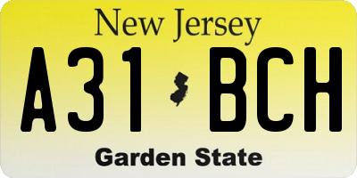 NJ license plate A31BCH