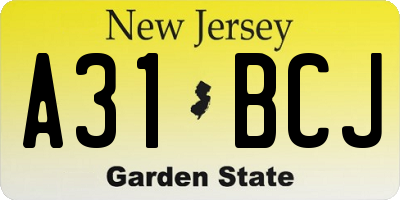 NJ license plate A31BCJ