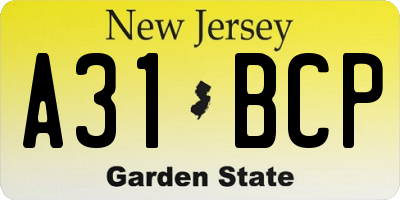 NJ license plate A31BCP