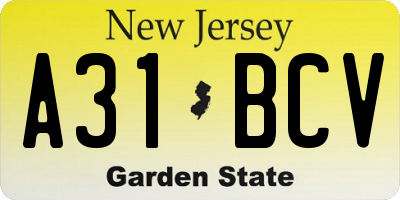 NJ license plate A31BCV