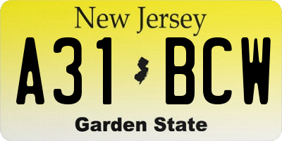 NJ license plate A31BCW
