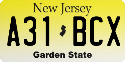 NJ license plate A31BCX