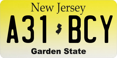 NJ license plate A31BCY