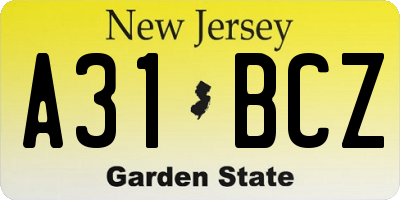 NJ license plate A31BCZ