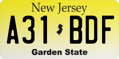 NJ license plate A31BDF