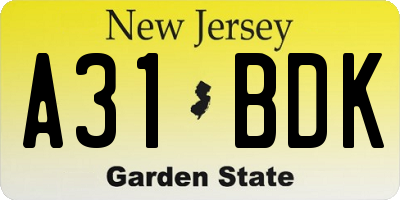 NJ license plate A31BDK