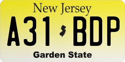 NJ license plate A31BDP