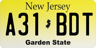 NJ license plate A31BDT