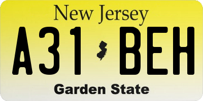 NJ license plate A31BEH
