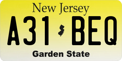 NJ license plate A31BEQ