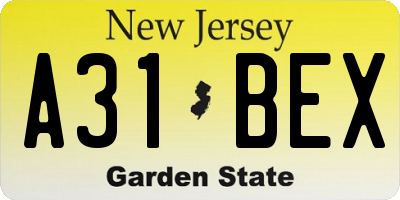 NJ license plate A31BEX