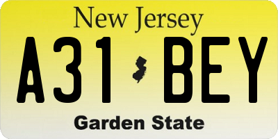 NJ license plate A31BEY