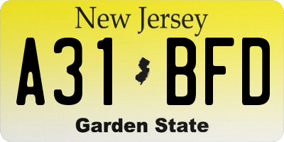 NJ license plate A31BFD