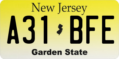 NJ license plate A31BFE