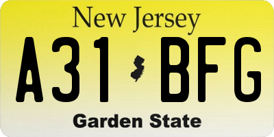 NJ license plate A31BFG