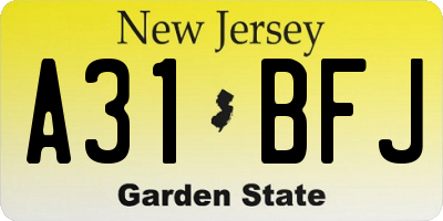 NJ license plate A31BFJ