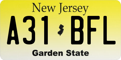 NJ license plate A31BFL
