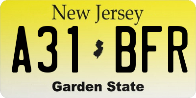 NJ license plate A31BFR