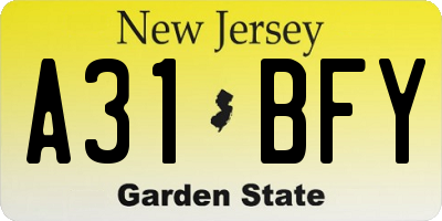 NJ license plate A31BFY