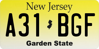 NJ license plate A31BGF