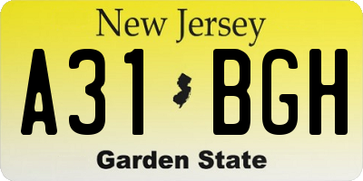 NJ license plate A31BGH